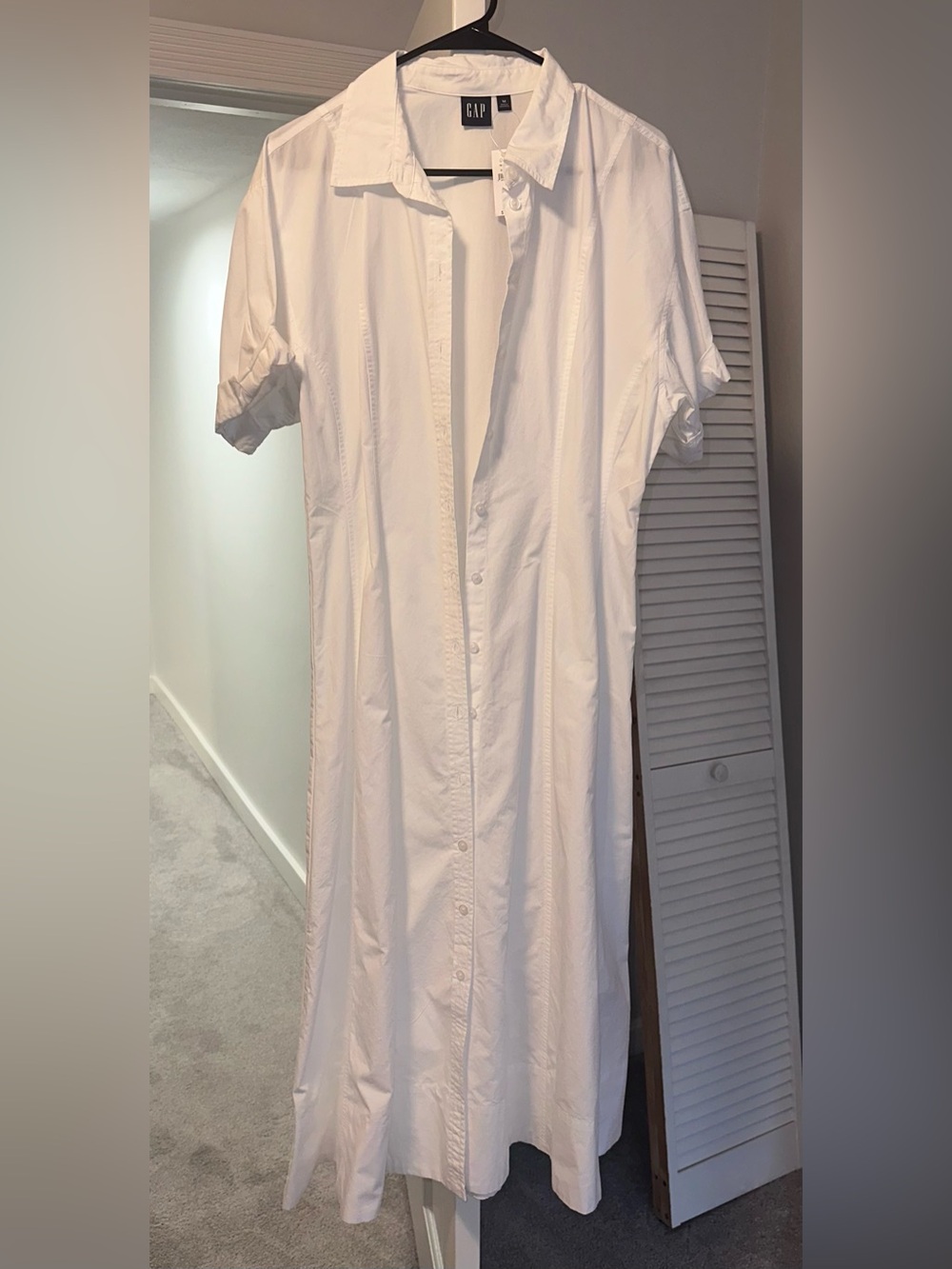 GAP White Short-Sleeve Button Midi Dress